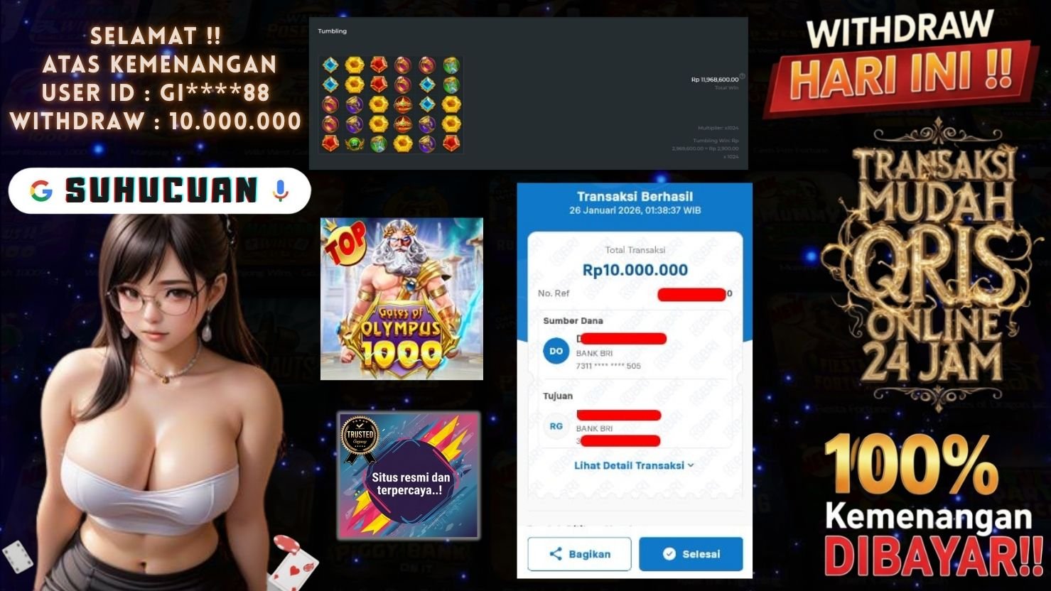 SUHUCUAN JACKPOT SLOT GATES OF OLYMPUS 1000